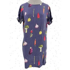 Pepaloves Veggie As She Goes Shift Dress Purple Indigo Vegetable Print Size M